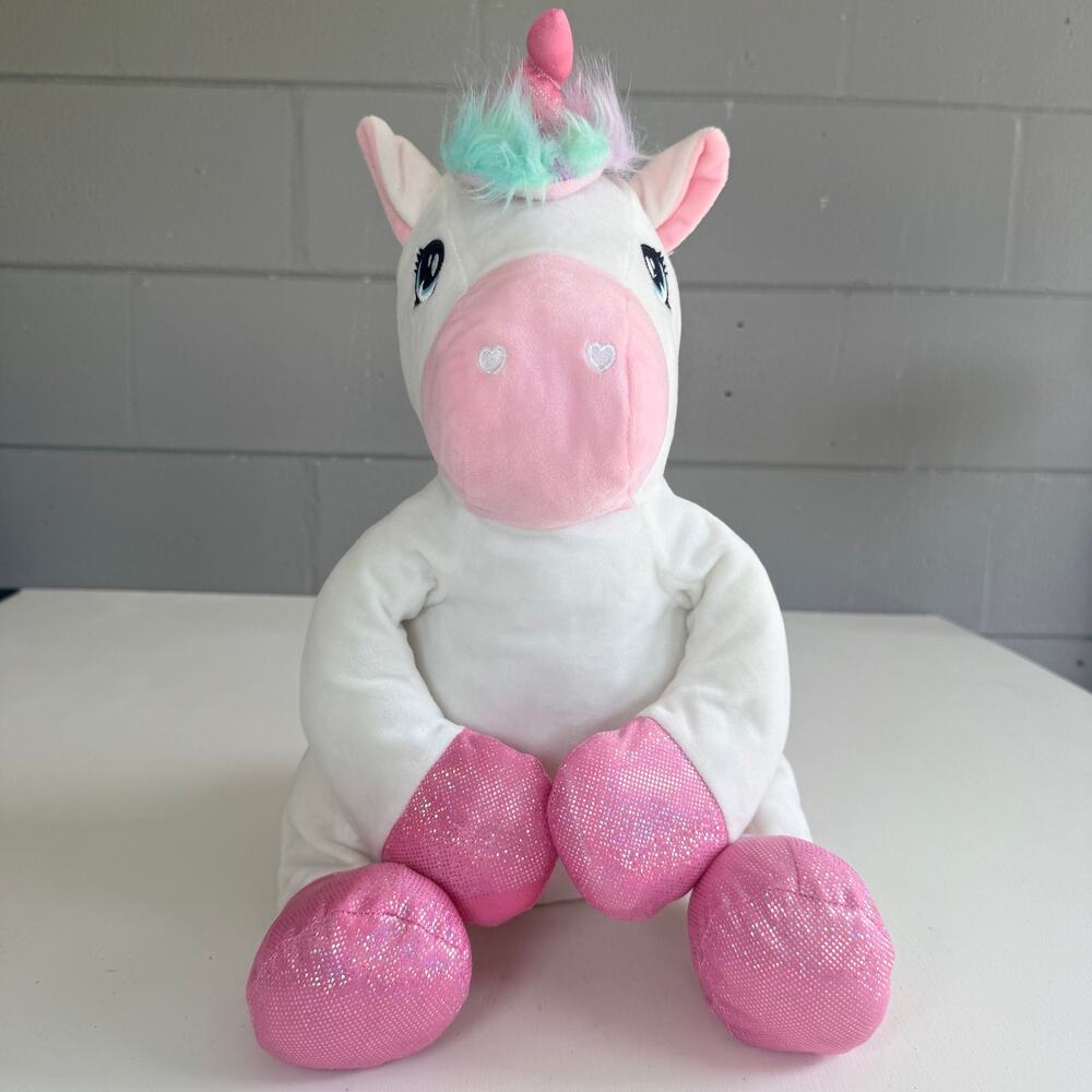 Your Zone 17" White Unicorn Plush Stuffed Animal Pink Shimmer Hooves Soft Toy